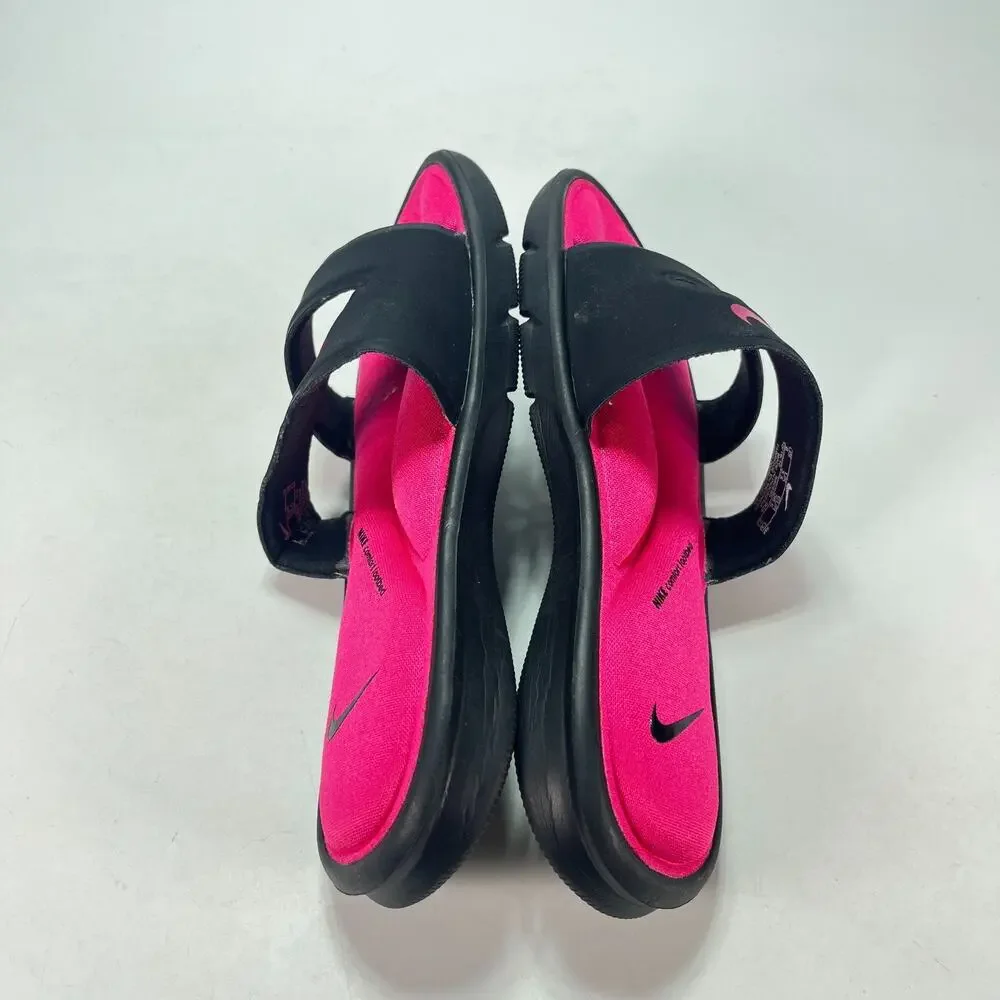 Nike Ultra Black Hot Pink Casual Comfort Slide Sandals 882695-003 Women's Size 6